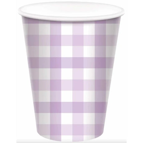 Gingham Paper Cup Pastel Purple 266ml 8Pk 88852818