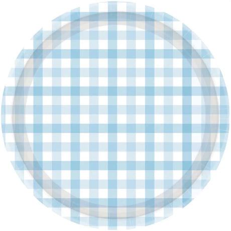 Gingham Paper Plate Pastel Blue 23cm 8Pk 88052764