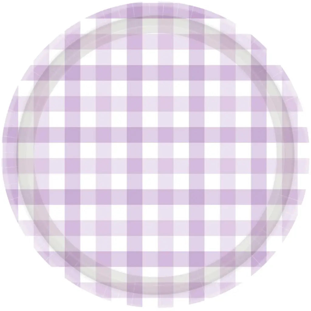 Gingham Paper Plate Pastel Purple 17cm 8Pk 88052825