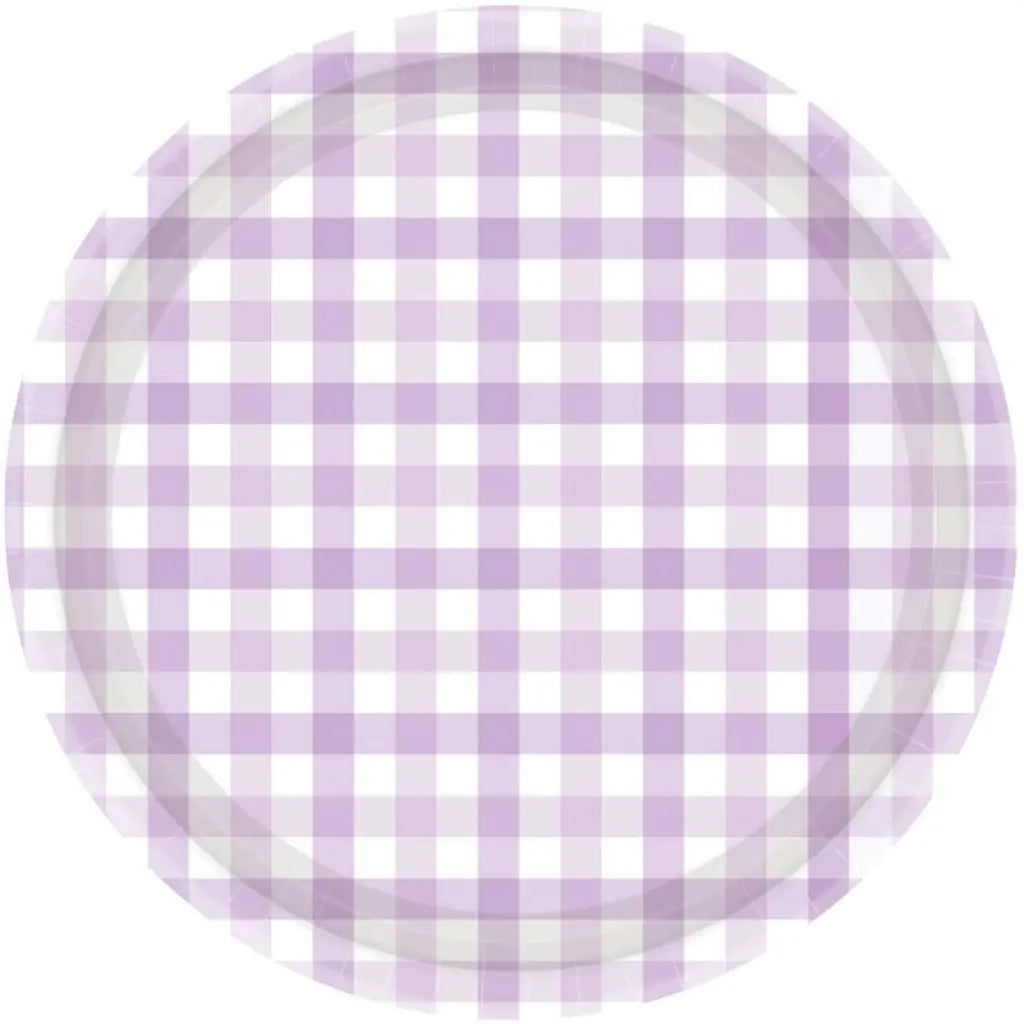 Gingham Paper Plate Pastel Purple 23cm 8Pk 88052832