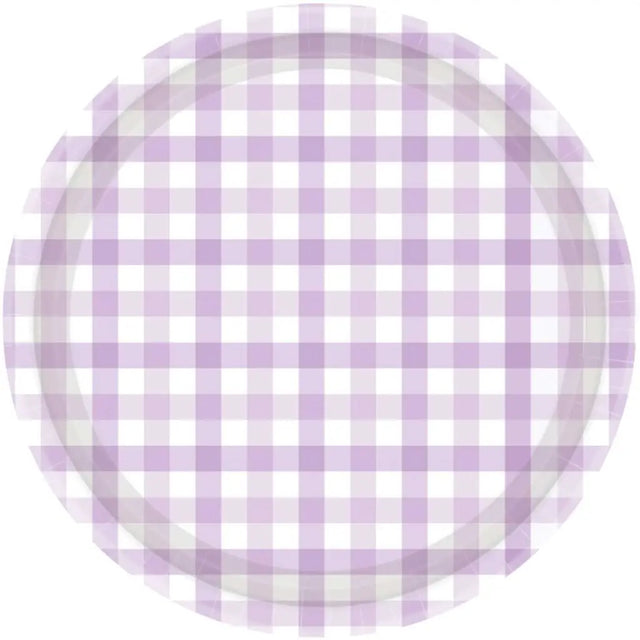Gingham Paper Plate Pastel Purple 23cm 8Pk 88052832