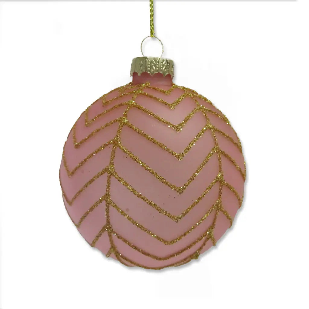 Glass Bauble Handpainted 8cm Pink/Glitter XM207294