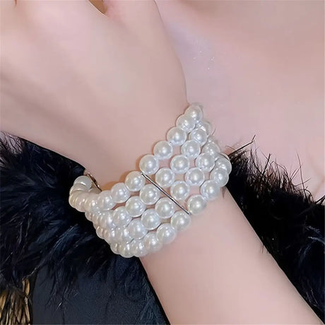 Golden 20s 4 Strand Pearl Flapper Bracelet A209233