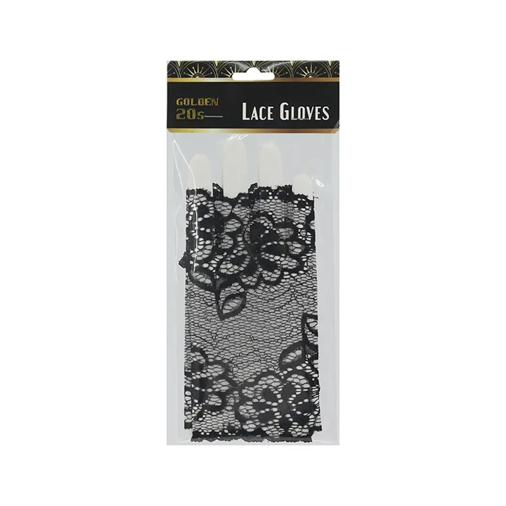 Golden 20s Black Short Lace Gloves A209257