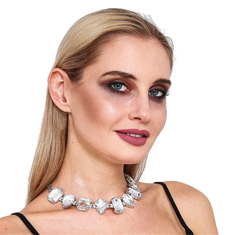 Golden 20s Large Vintage Rhinestone Necklace A246009