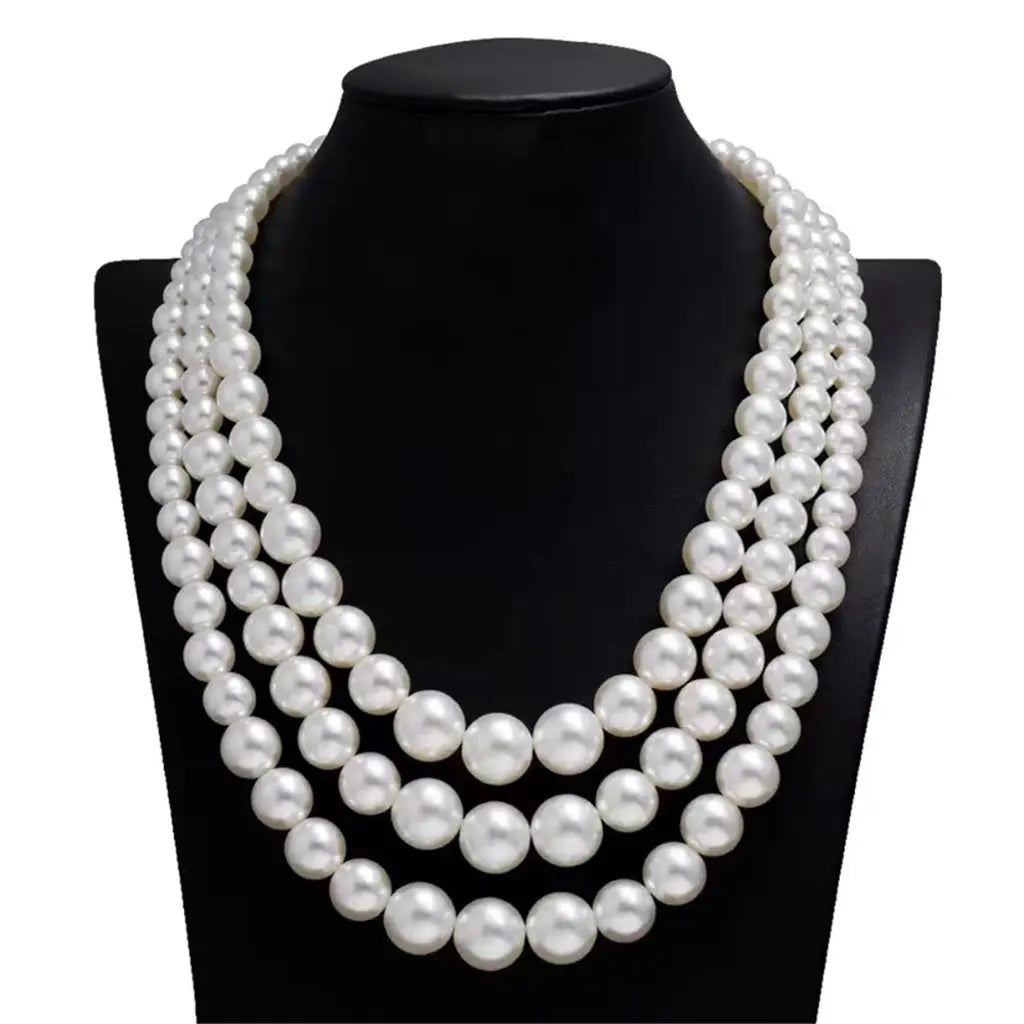 Golden 20s White Faux Pearl Flapper Necklace A209226