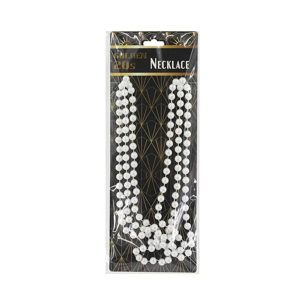 Golden 20s White Faux Pearl Flapper Necklace A209226