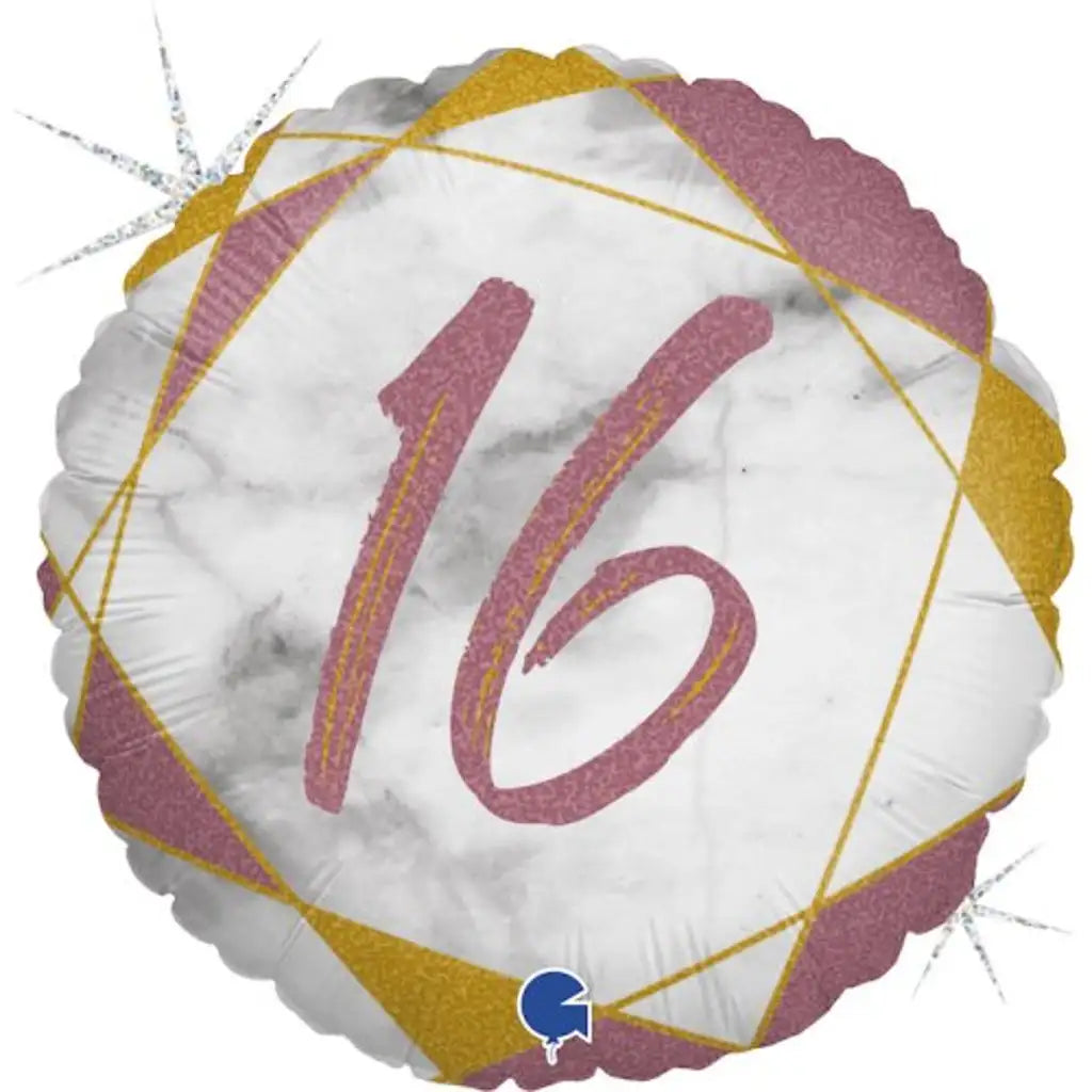 Grabo Foil Balloon 16 Birthday Marble Rose Gold 18in G78068GHRG
