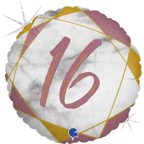 Grabo Foil Balloon 16 Birthday Marble Rose Gold 18in G78068GHRG