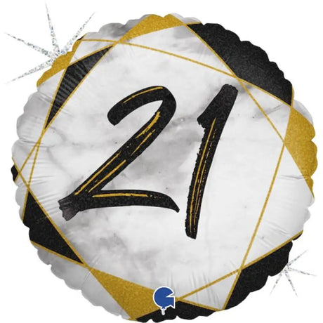 Grabo Foil Balloon 21 Birthday Marble Black 18in G78062GHK