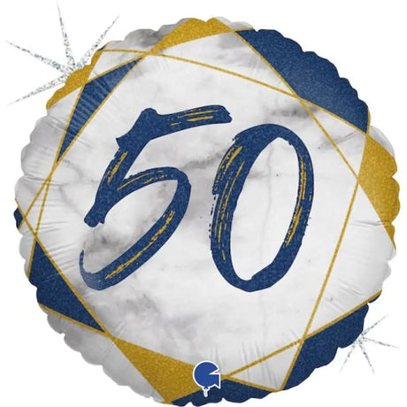 Grabo Foil Balloon 50 Birthday Marble Blue 18in G78057GHB