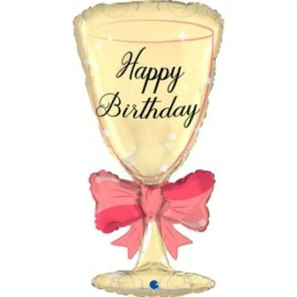 Grabo Foil Balloon Happy Birthday Glass With Ribbon 36in G72027P