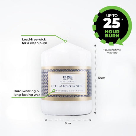 HOME MASTER Unscented Pillar Candles 25 Hours Burn Time 7x10cm 146970