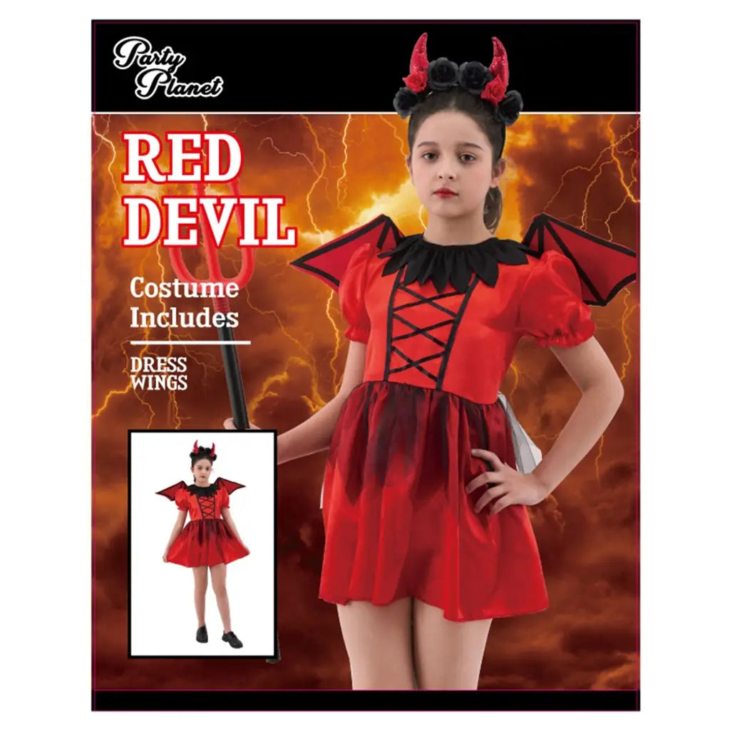 Halloween Girl Devil Costume Included Dress, Wing 2 Asst Sizes Lrg & Xlg HW48120