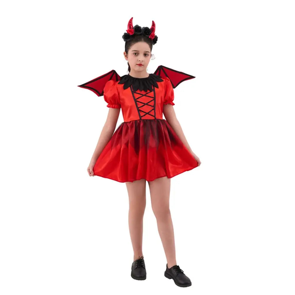 Halloween Girl Devil Costume Included Dress, Wing 2 Asst Sizes Lrg & Xlg HW48120