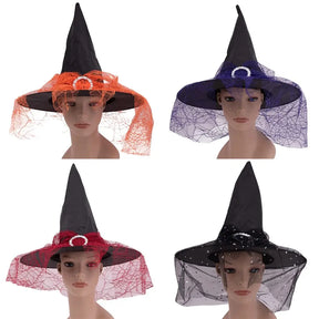 Halloween Witch Hat W/Mesh Veil 4 Asst HW46447