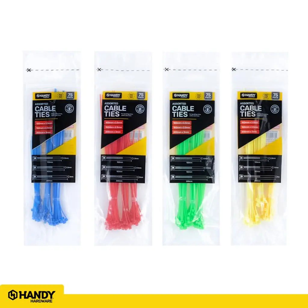 Handy Hardware Assorted Size And Coloured Cable Ties 75Pcs 230617