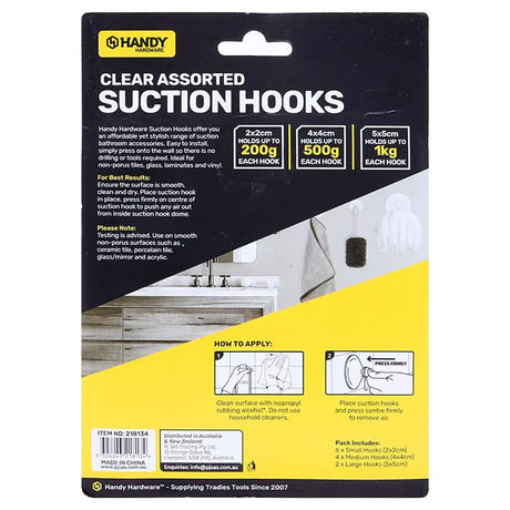 Handy Hardware Clear Assorted Suction Hooks 12Pk 218134