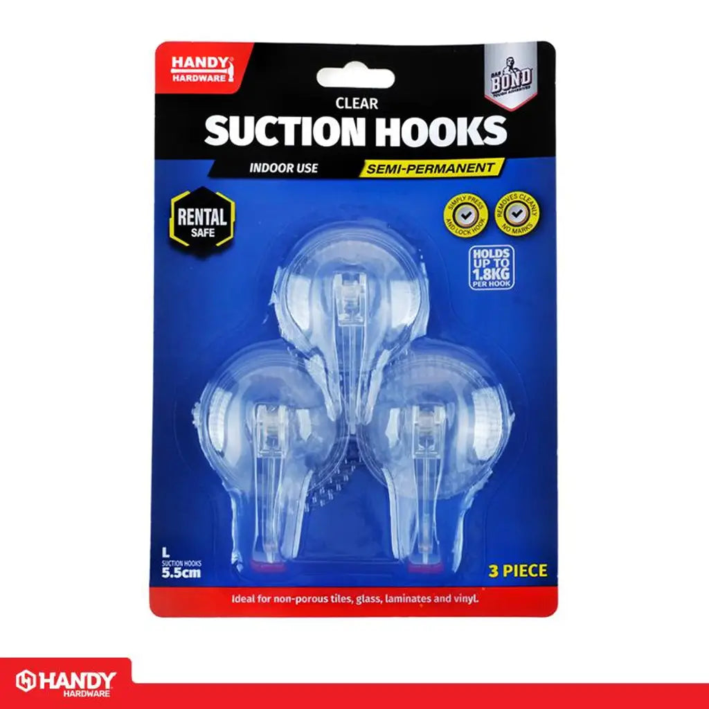 Handy Hardware Clear Suction Hooks Set 5.5cm 3Pk 270354