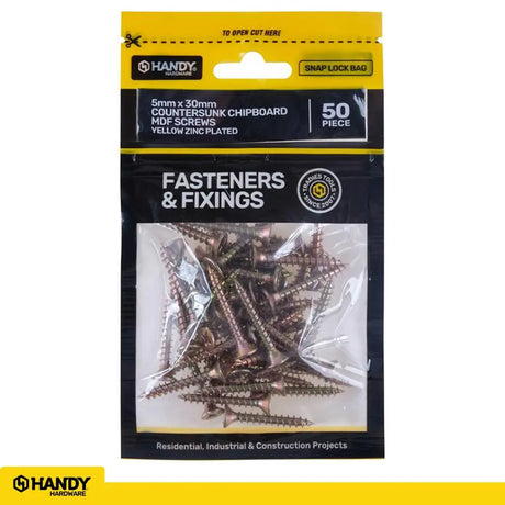 Handy Hardware Countersunk Chipboard Screw Zinc Plated 5x30mm 50Pcs 225354