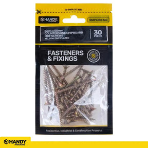 Handy Hardware Countersunk Chipboard Screw Zinc Plated 5x50mm 30Pcs 225361