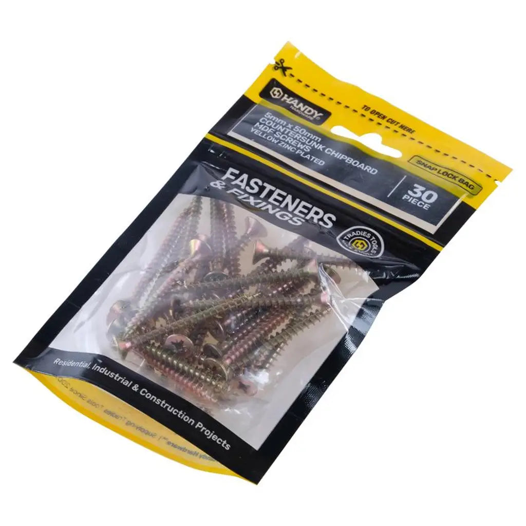 Handy Hardware Countersunk Chipboard Screw Zinc Plated 5x50mm 30Pcs 225361