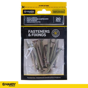Handy Hardware Countersunk Chipboard Screw Zinc Plated 6x60mm 20Pcs 225378
