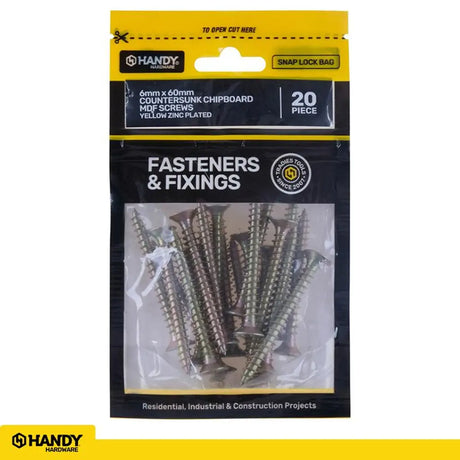 Handy Hardware Countersunk Chipboard Screw Zinc Plated 6x60mm 20Pcs 225378