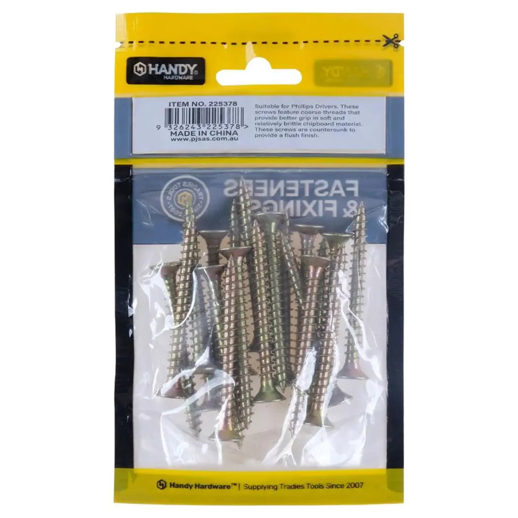 Handy Hardware Countersunk Chipboard Screw Zinc Plated 6x60mm 20Pcs 225378