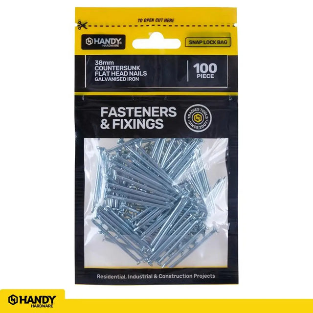 Handy Hardware Countersunk Flat Head Nails Galvanised Iron 38mm 100Pcs 225415