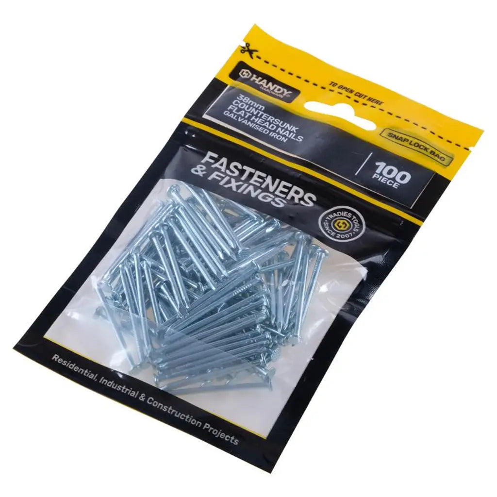 Handy Hardware Countersunk Flat Head Nails Galvanised Iron 38mm 100Pcs 225415