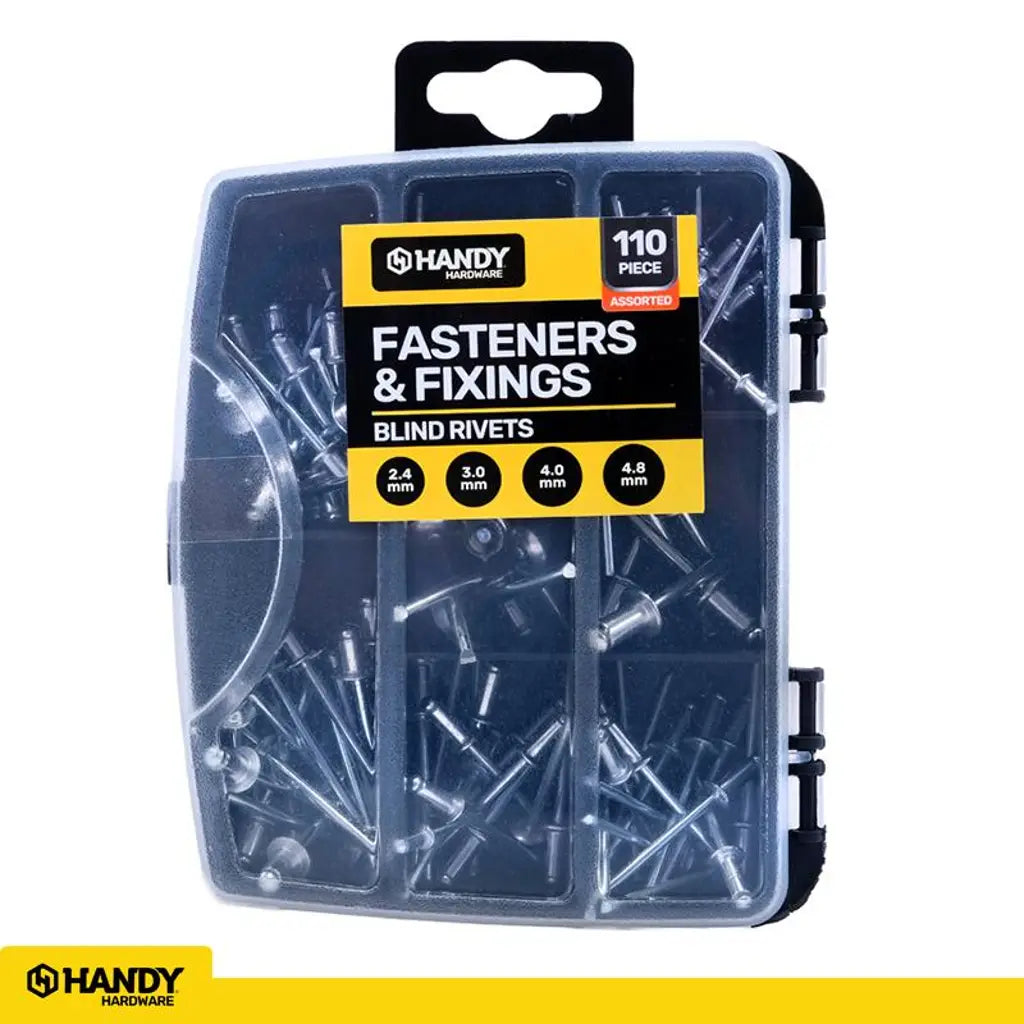 Handy Hardware Fasteners Fixings in Storage Case Blind Rivets Assorted Sizes 110Pcs 281466