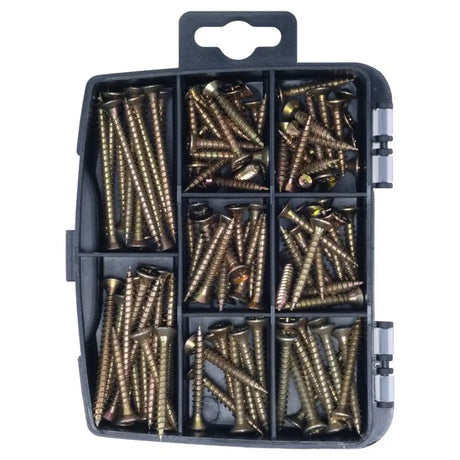 Handy Hardware Fasteners Fixings in Storage Case Countersunk Chipboard MDF Screws Assorted Sizes 110Pcs 281398