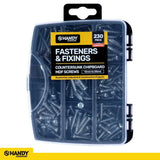 Handy Hardware Fasteners Fixings in Storage Case Countersunk Chipboard MDF Screws Assorted Sizes 230Pcs 281428