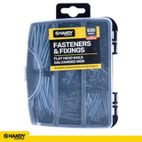 Handy Hardware Fasteners Fixings in Storage Case Flat Head Nails Galvanised Iron Assorted Sizes 530Pcs 281459