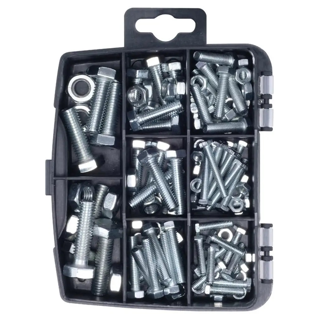 Handy Hardware Fasteners Fixings in Storage Case Hex Head Nuts Bolts Galvanised Iron Assorted Sizes 112Pcs 281404