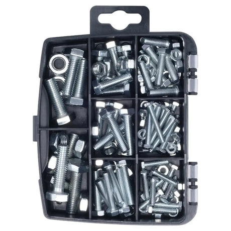 Handy Hardware Fasteners Fixings in Storage Case Hex Head Nuts Bolts Galvanised Iron Assorted Sizes 112Pcs 281404