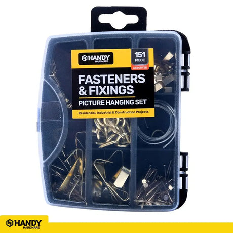 Handy Hardware Fasteners Fixings in Storage Case Picture Hanging Set 151Pcs 281442