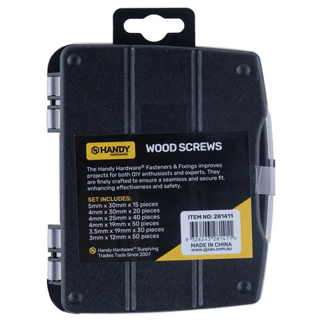 Handy Hardware Fasteners Fixings in Storage Case Wood Screws Assorted Sizes 205Pcs 281411