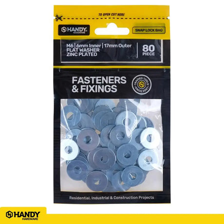 Handy Hardware Flat Washer Zinc Plated M6 80Pcs 225316