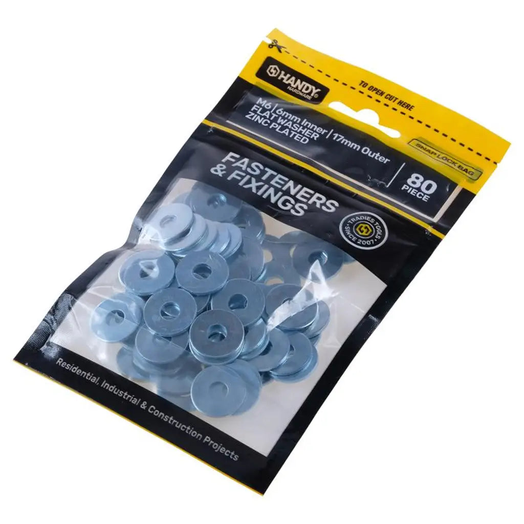 Handy Hardware Flat Washer Zinc Plated M6 80Pcs 225316