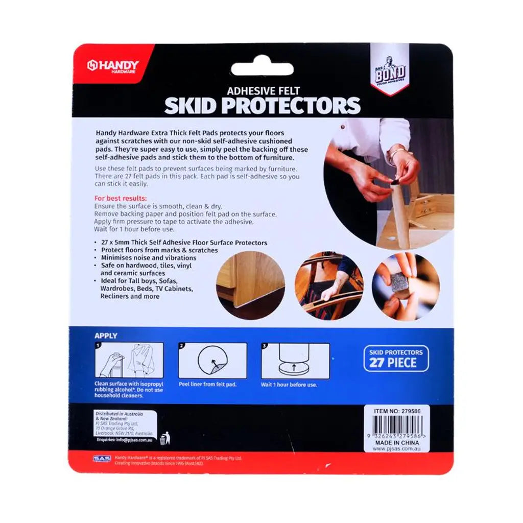 Handy Hardware Floor Protection Adhesive Felt Skid Protectors Assorted Size 5mm 27Pk 279586