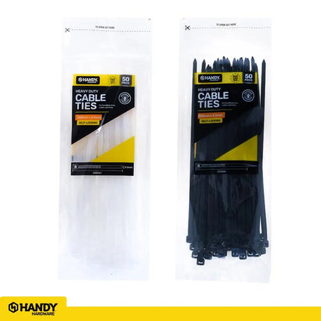 Handy Hardware Heavy Duty Cable Ties Black Or Clear 200x4.5mm 50Pcs 230587