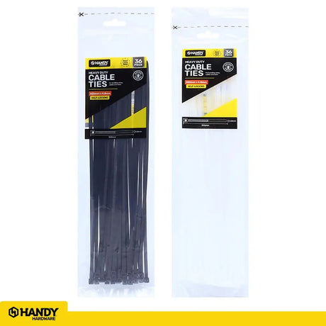 Handy Hardware Heavy Duty Cable Ties Black Or Clear 300x4.8mm 36Pcs 230594