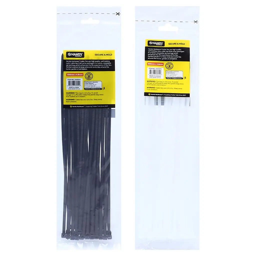 Handy Hardware Heavy Duty Cable Ties Black Or Clear 300x4.8mm 36Pcs 230594