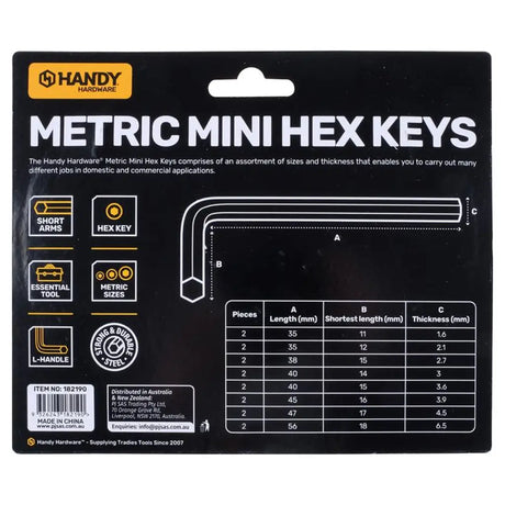 Handy Hardware Metric Mini Hex Keys Set 16Pcs 182190
