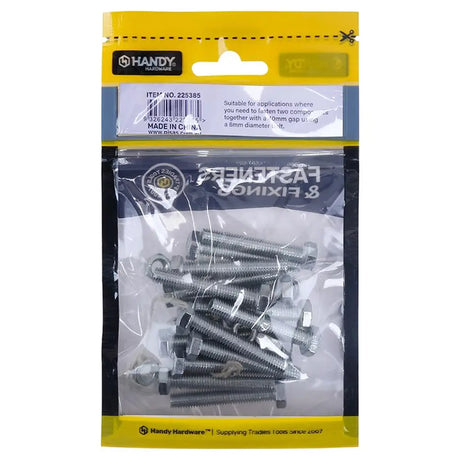 Handy Hardware Nuts Bolts Hex Head Zinc Plated M6x40mm 15Pcs 225385