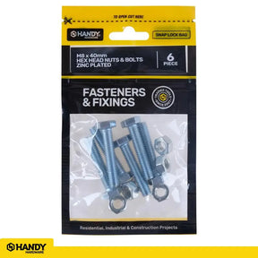 Handy Hardware Nuts Bolts Hex Head Zinc Plated M8x40mm 6Pcs 225408