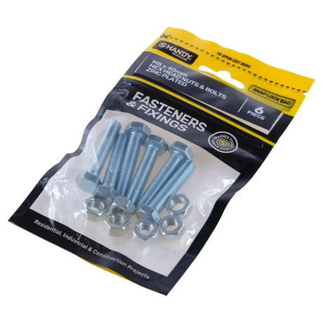 Handy Hardware Nuts Bolts Hex Head Zinc Plated M8x40mm 6Pcs 225408