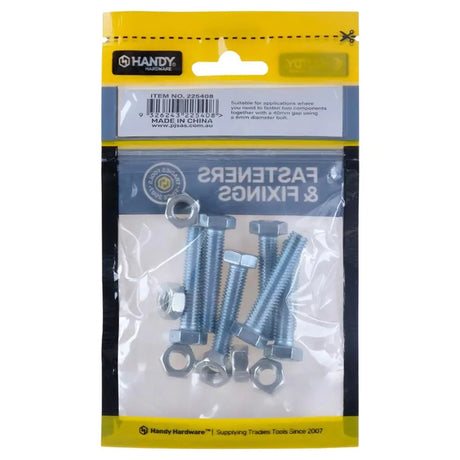 Handy Hardware Nuts Bolts Hex Head Zinc Plated M8x40mm 6Pcs 225408